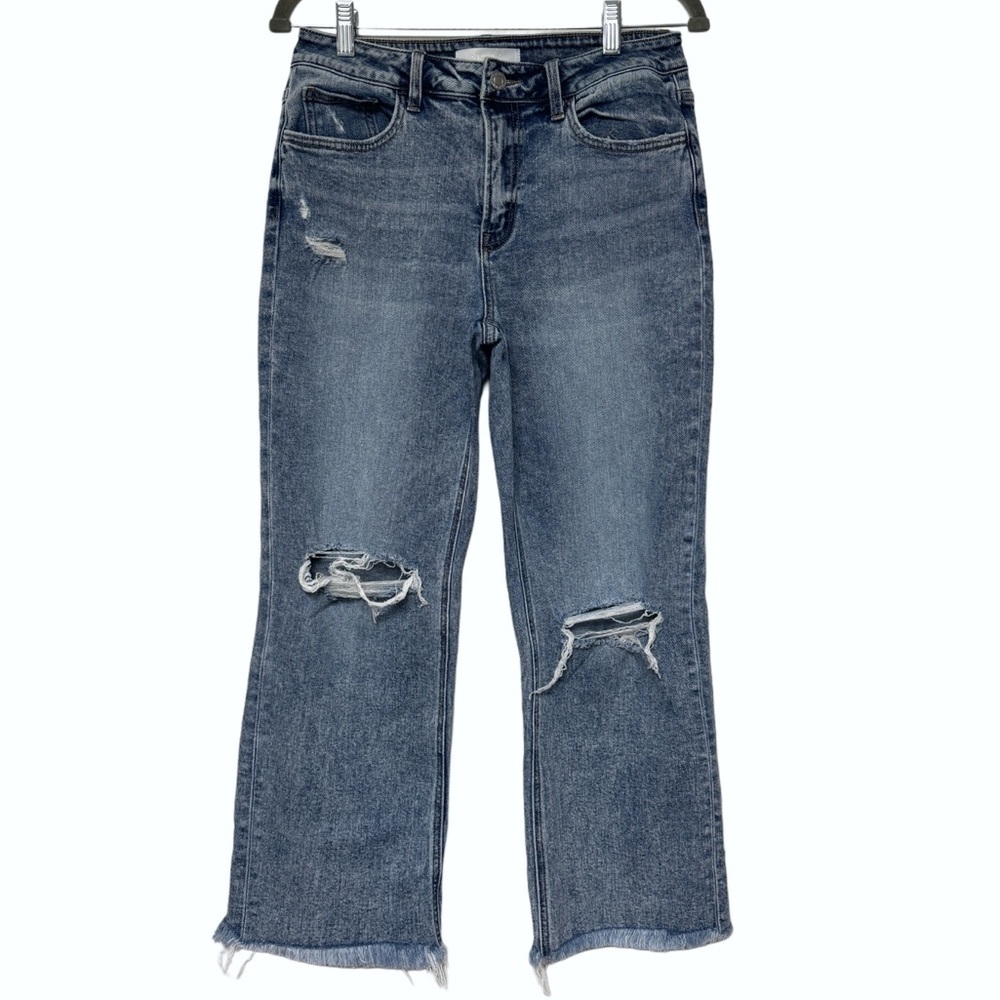 {Vervet} "Dylan High Rise Straight Cropped Fray Jeans" Stretch Denim